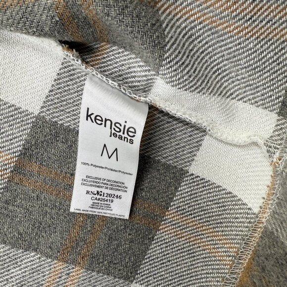 Kensie Plaid Fleece Shacket Jacket Pockets Gray Cream Cabincore Country Womens M - Picture 10 of 10